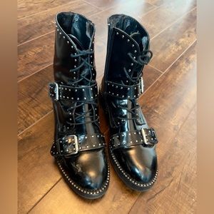 Browns B2B Black Leather Studded Buckle Boots